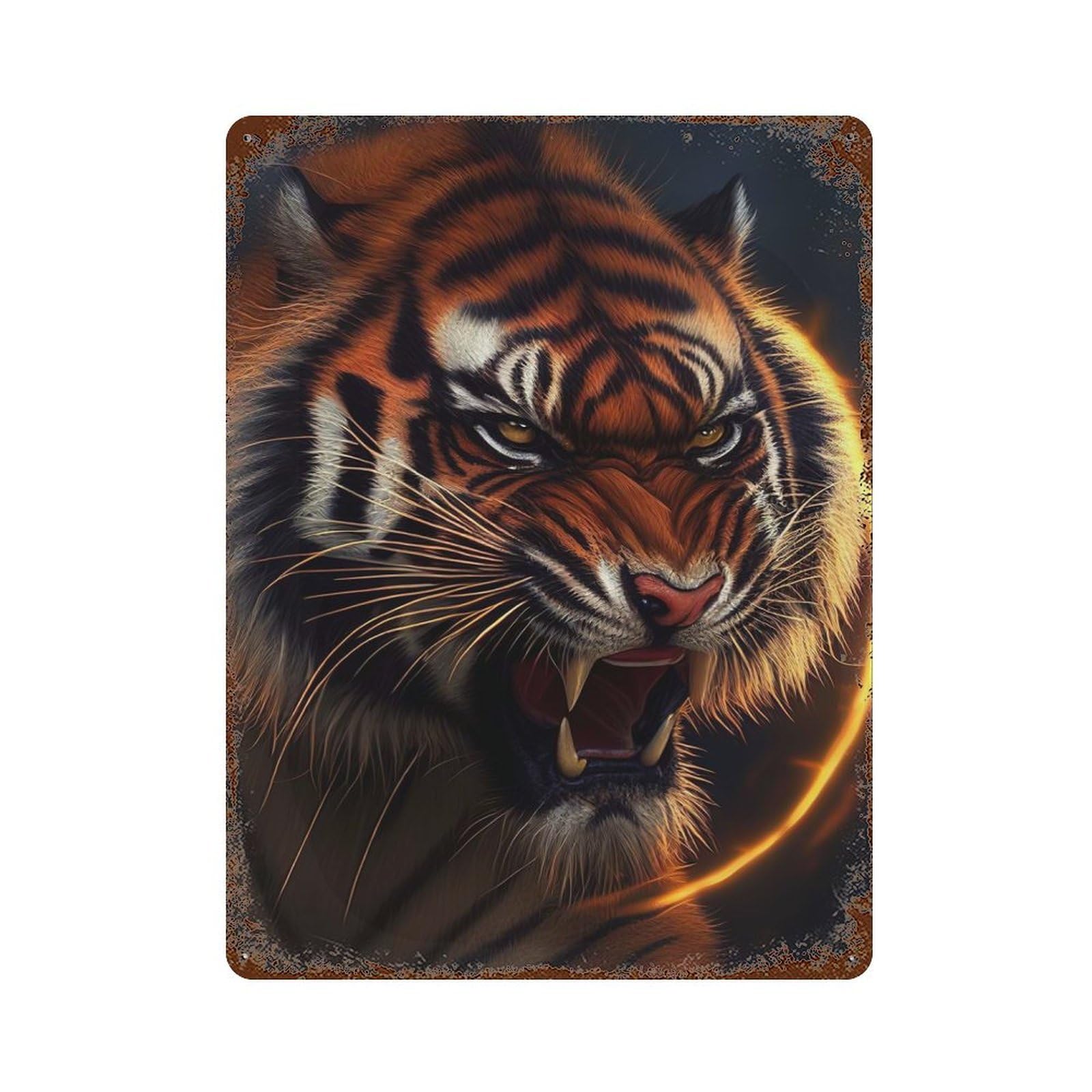 Tiger Angry Animal Roar Vintage Rust Metal Sign 15.7"x11.8", Farmhouse Wall Decor for Garage, Pub Or Kitchen