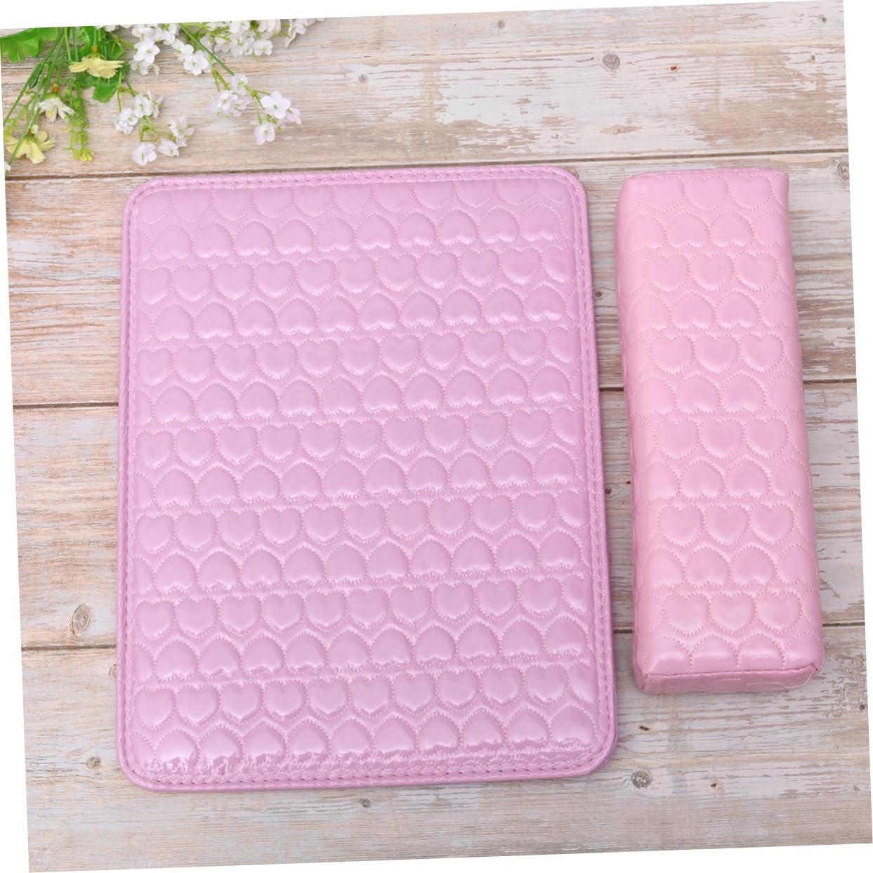 MERRYHAPY 1set Manicure Hand Rest Cushion Pink Pu Leather Nail Art Arm Wrist Rest Holder Mat for Comfortable Nail Services Heart Pattern Design Essential Tool for Technicians