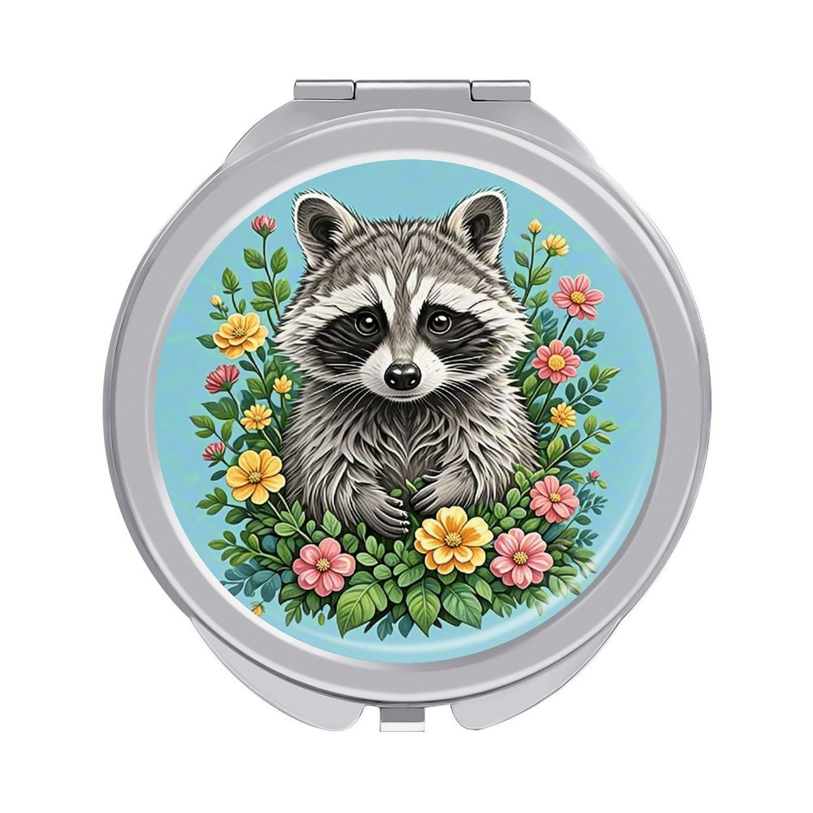 VstaDank Raccoon Travel Makeup Mirror 2 X /1 X Magnifying Mini Vintage Pocket Mirror for Purse Small Portable Folding Small Round Mirrors Portable Vanity Mirrors for Women