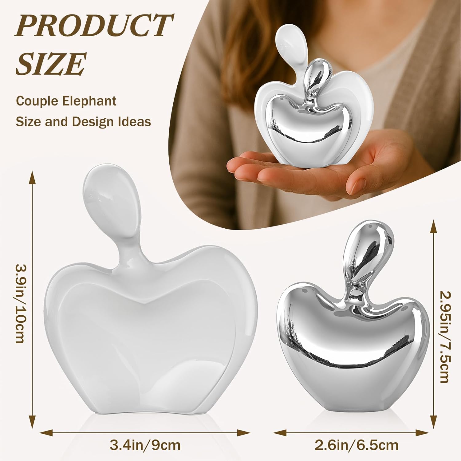 White Silver Mini Hugging Couple Statue Ceramic Lover Figurine Home Decor is a Romantic Gift for Her on Wedding Anniversary and Valentines, TV Stand Decoration Knick Knacks for Shelves (White Silver) - Image 3