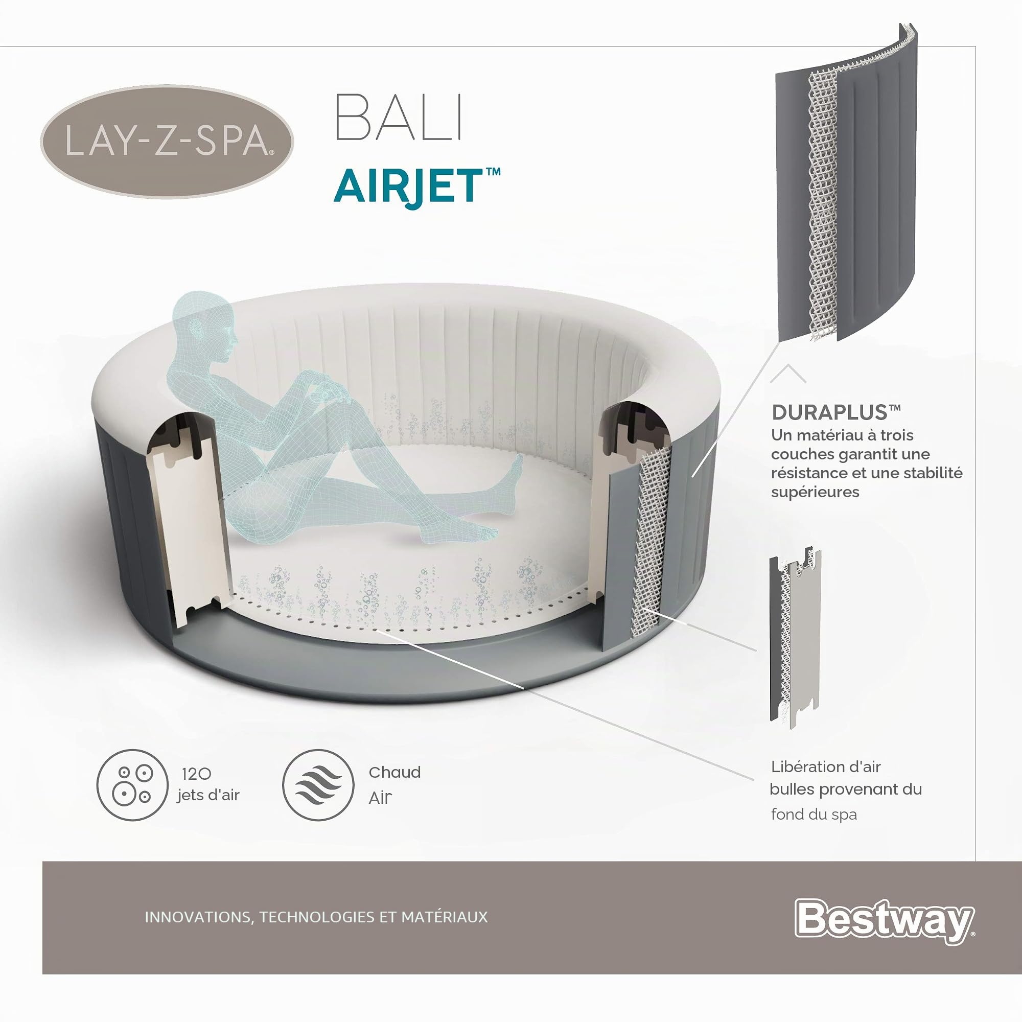 Bestway LAY-Z-SPA® Bali Airjet™ 180 x 66 cm, 2-4 personnes