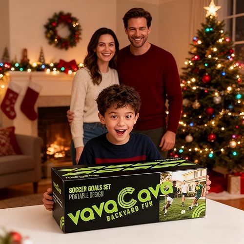 Miniatura 2 de VavaCava - Juego de porterías de fútbol portátiles de 4 x 3 pies para diversión en el patio trasero, 2 redes, 2 bolas de tamaño 3, 10 conos de