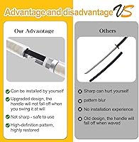 Vista 4 de Espada Demon Slayer de 41 pulgadas, con soporte de exhibición y cinturón, espada de Rengoku/espada de Tanjiro/espada de Zenitsu/textura original