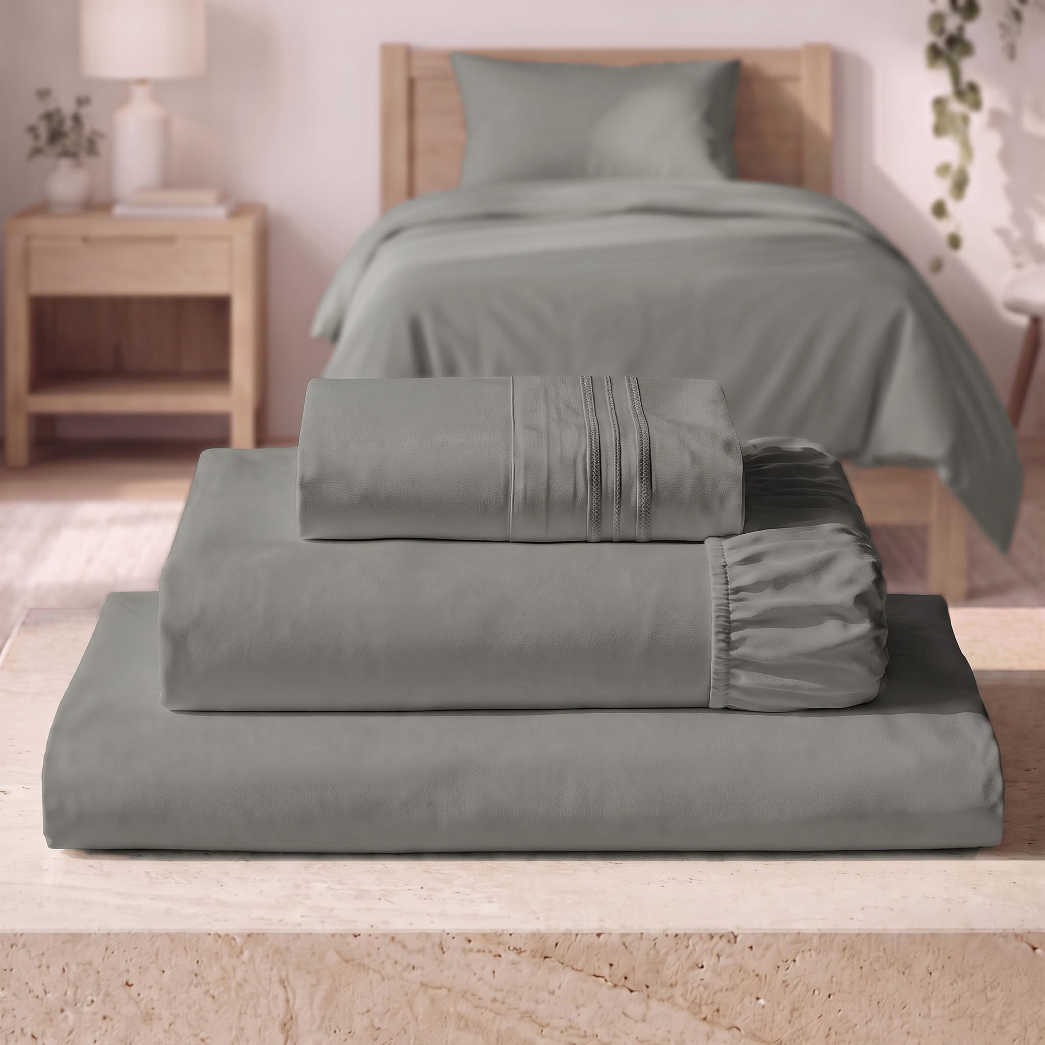 Mellanni Iconic 3-Piece, Ultra Soft Sheet Set (Twin, Taupe)