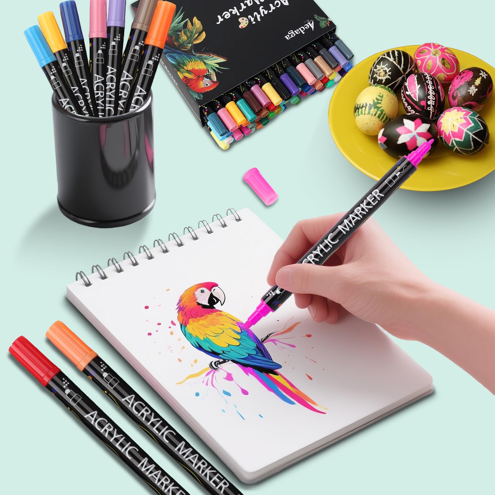 AEDAGA 80 Couleurs Feutre Acrylique, Marqueur Acrylique Double Pointe