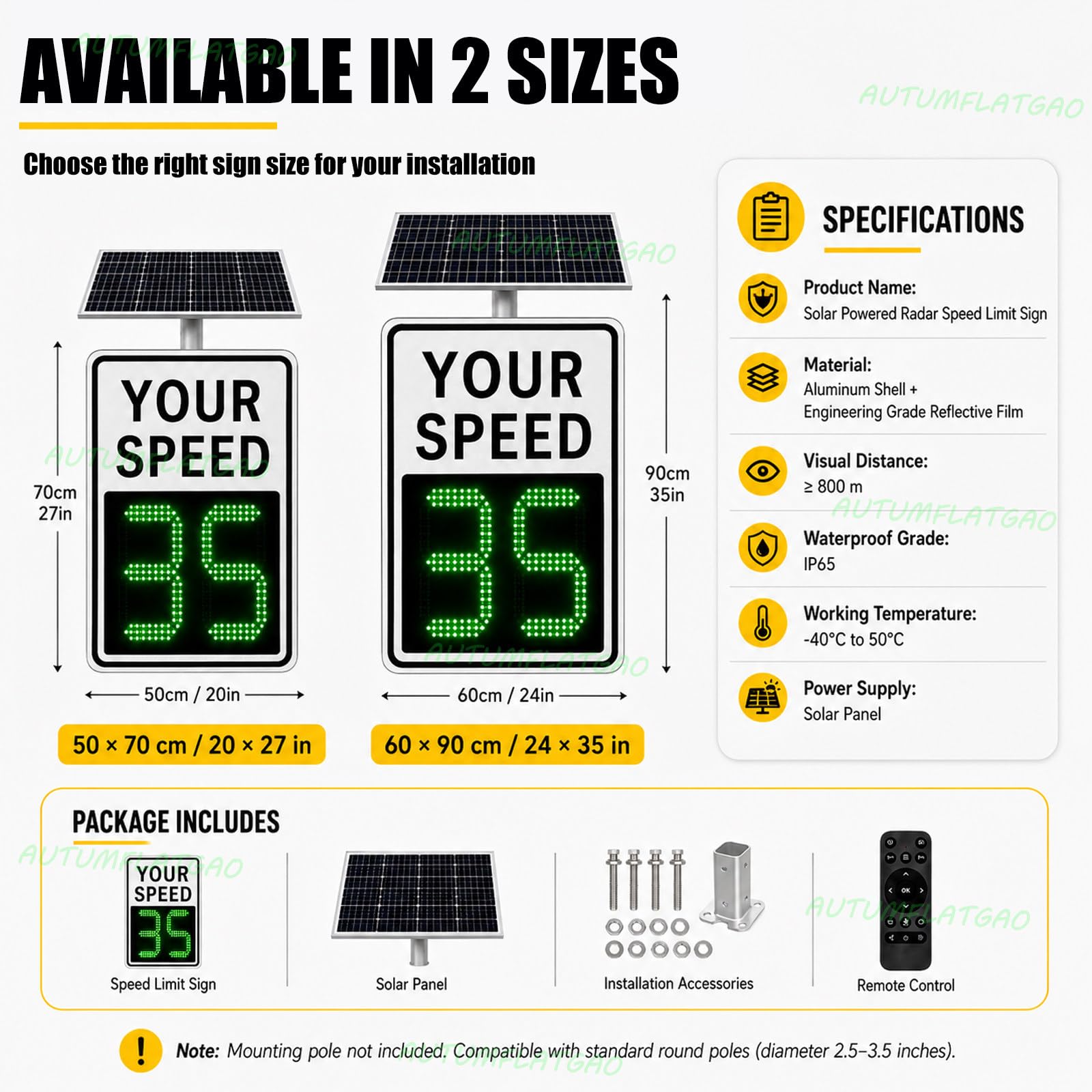 Señal Radar Velocidad Solar LED, Cartel De Límite De Velocidad Con Detección Por Radar, Pantalla Roja/Verde Y Mando a Distancia Para Colegios, Comunidades, Granjas Y Zonas Industriales 20"×27"
