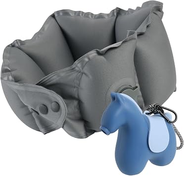 Inflatable Travel Neck Pillow with Adjustable Neck & Chin Support, 2-in-1 Built-in Pump and Storage Bag Lightweight, Ideal for Airplane, Train, Car, Travel, Office, HomeBlue