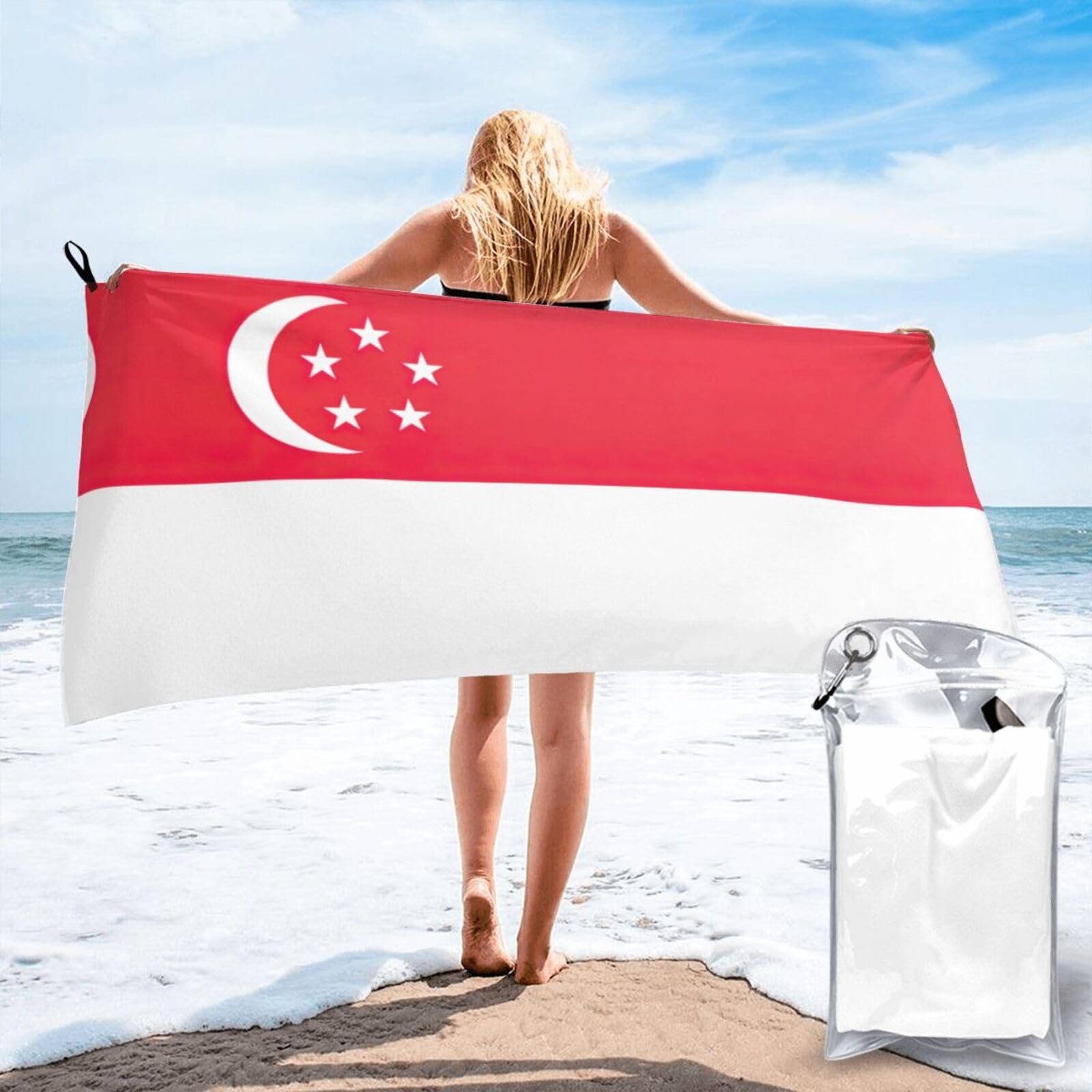 DIEzig Singapore Flag Print Beach Towel Fast Dry Thin For Holiday Vacation Cruise Gym Swimmers