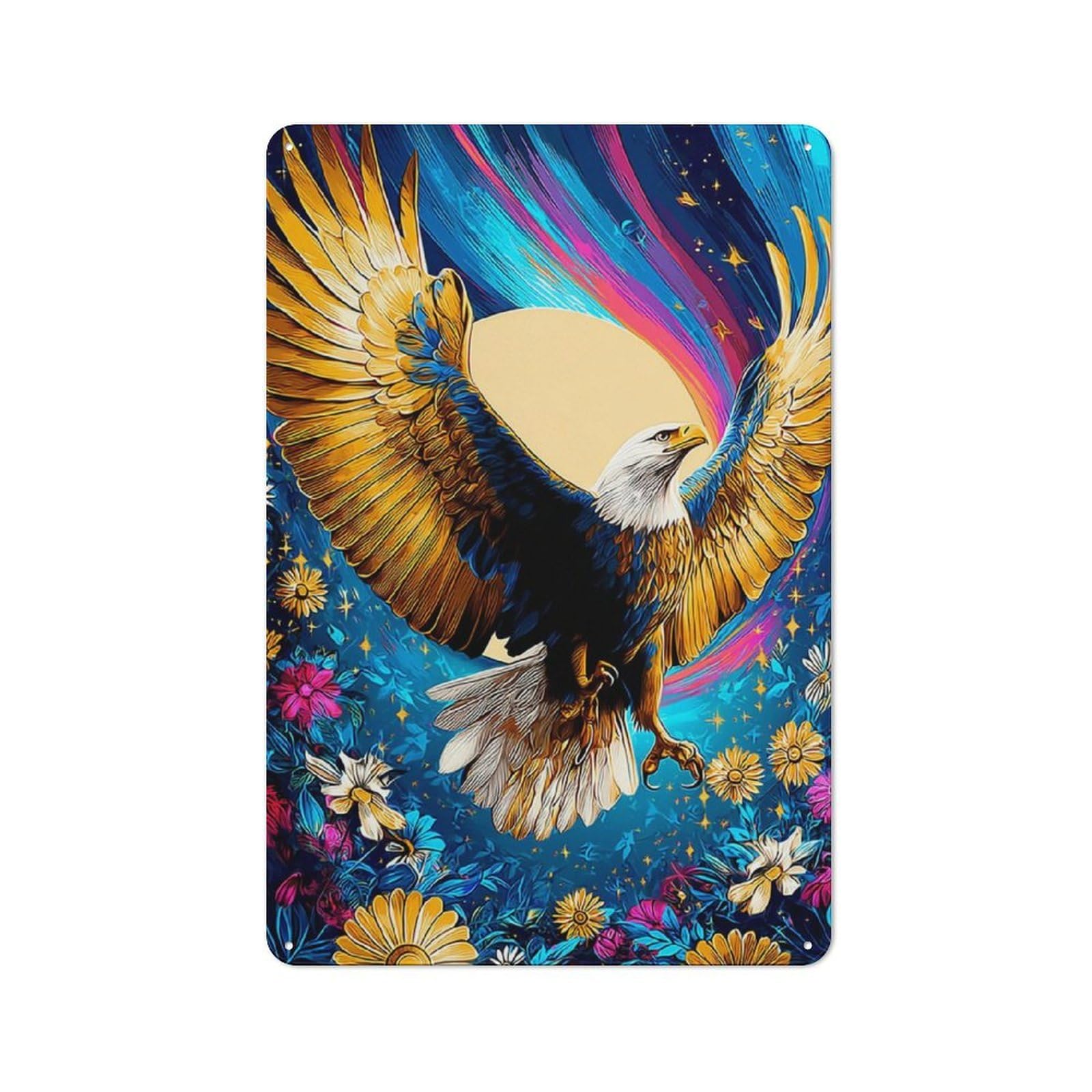Junmoney Eagle In Floral Fantasy Tin Wall Plaque 30X20cm With For Bar Or Restaurant, Housewarming Present For People Styling Bar And Restaurant