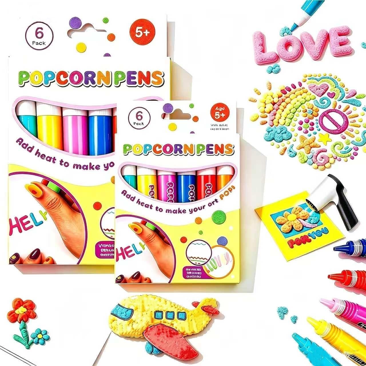 Famanianda 12 PCS Popcorn Pen, DIY Bubble Popcorn Drawing Pens, 3D Puffy Embellish Decorate Graffiti Stationery for DIY Artwork, Greeting Cards, Scrapbooking