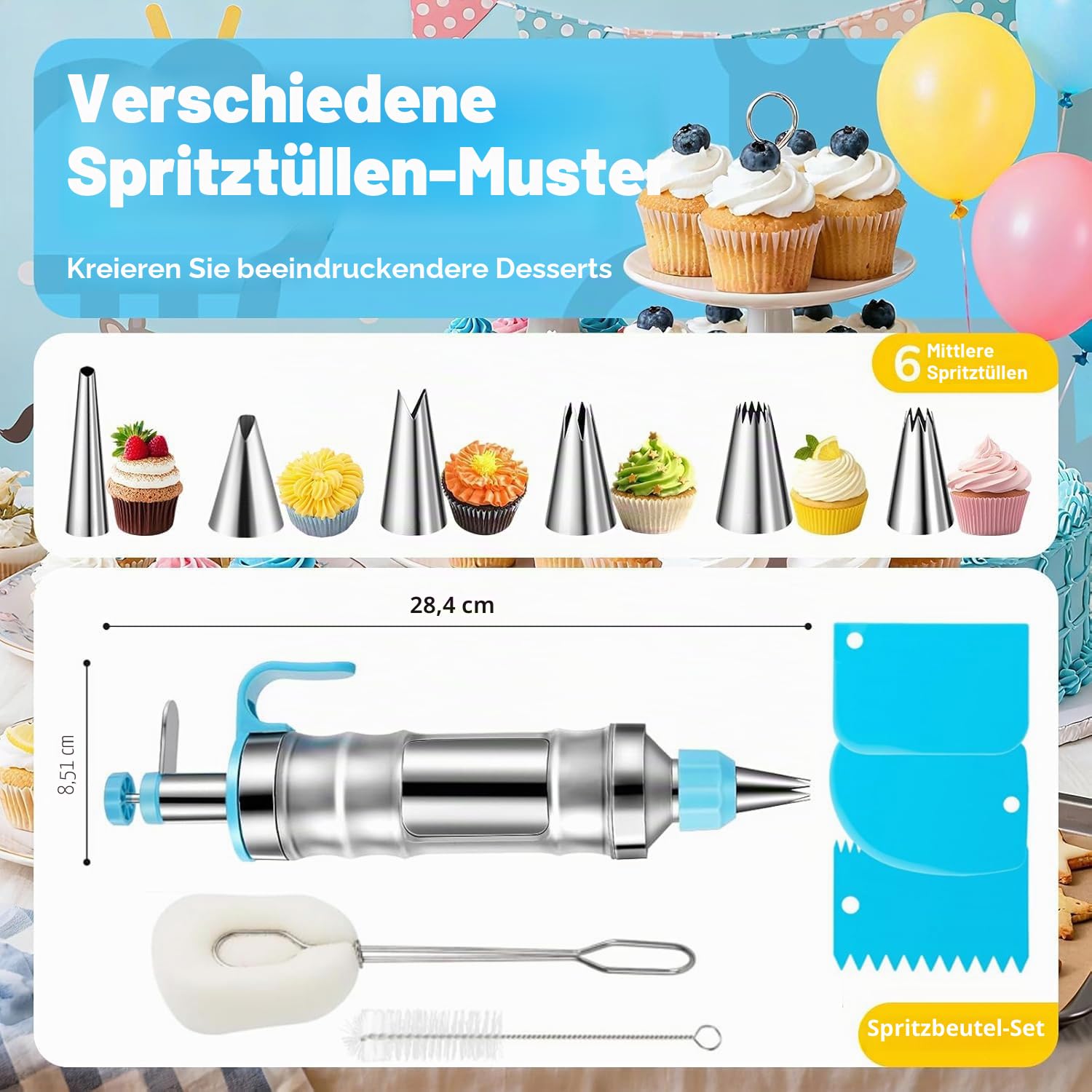 Kuchendekorationswerkzeug-Set, Spritzpistole, Zuckerguss-Spritztüllen, Kuchencreme-Dekorationswerkzeug, Edelstahl, einfaches Kuchendekorationsset, Ersatz für Spritzbeutel und Spritztüllen (Lila)