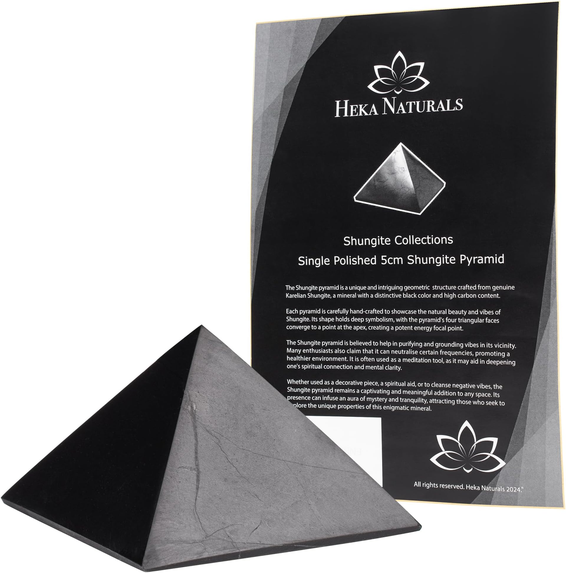Polished Shungite Pyramid Black Stone Crystal | 5 cm - Desk Decor Shungite Stone for Home or Office - Chakra Stones, Healing Crystals, Meditation Pyramid