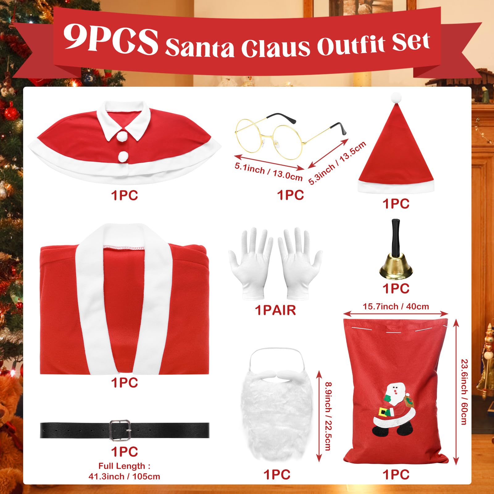 Joyesplay Santa Costume Adult Men,Father Christmas Outfit Santa Suit with Jacket Pants Xmas Party Cosplay Set (8 PCS) - Image 2