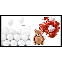 PartyWoo White Balloons 100pcs 5 Inch and Red Heart Foil 15pcs 24 18 Inch Custom Red Heart Shaped Bear Balloons for Valentine's Day Wedding Anniversary Engagement Party Decorations