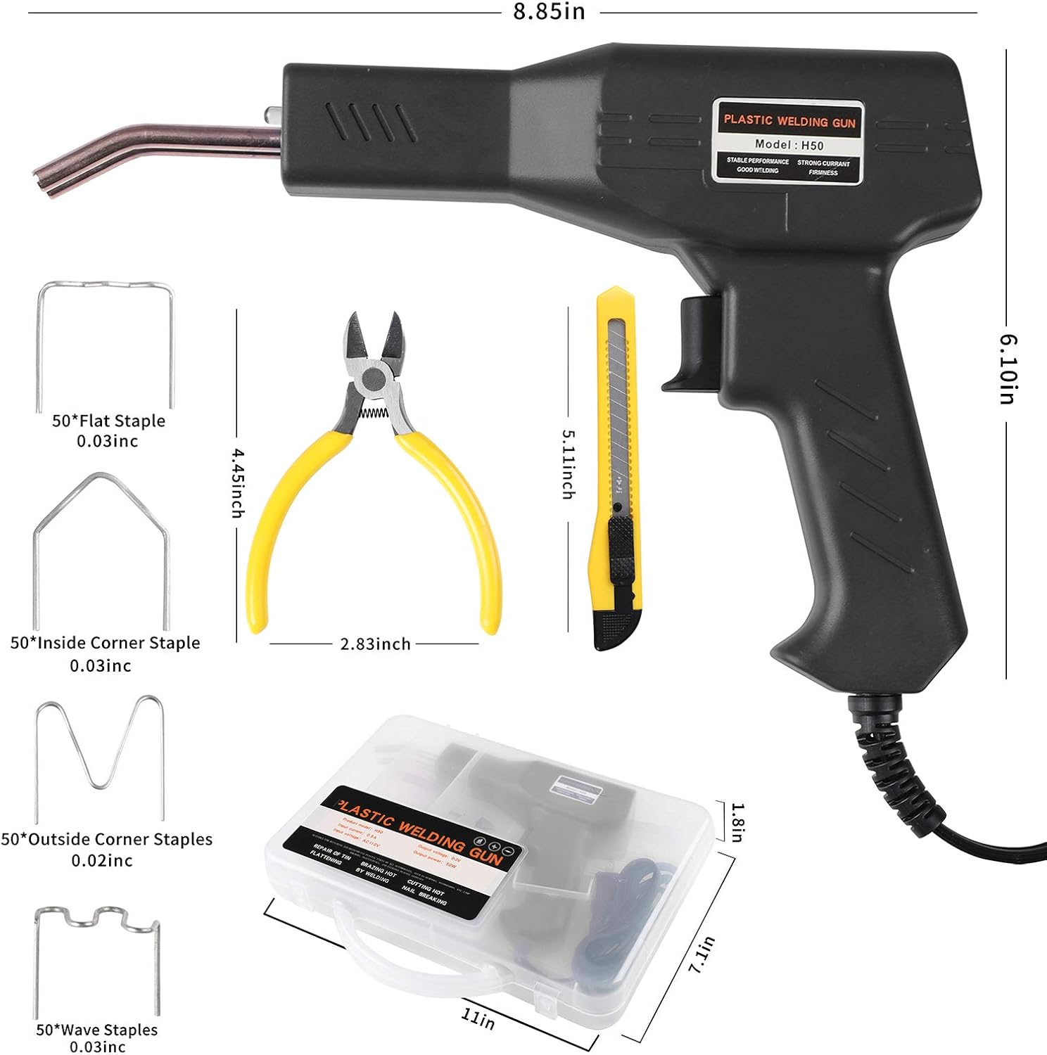ATOLS Plastic Welding Machine Car Bumper Repair Kit, 50W Hot Stapler Plastic Repair Kit, Hot Staple Gun Car Bumper Crack Repair Kit with Plier, Flat/Outside Corner/Inside Corner/Wave Staples - - 