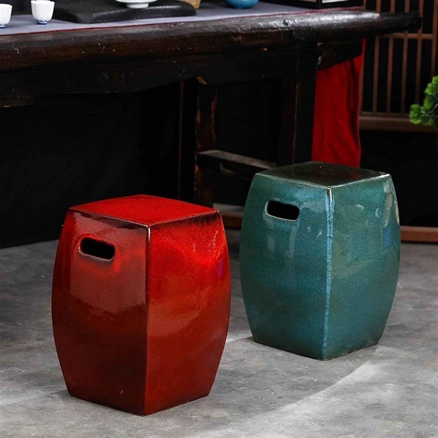 Decorative garden stools, Garden Decorative Stool, Ceramic Painting Craft Chinese Style Suitable for Terrace Courtyard(Blue)