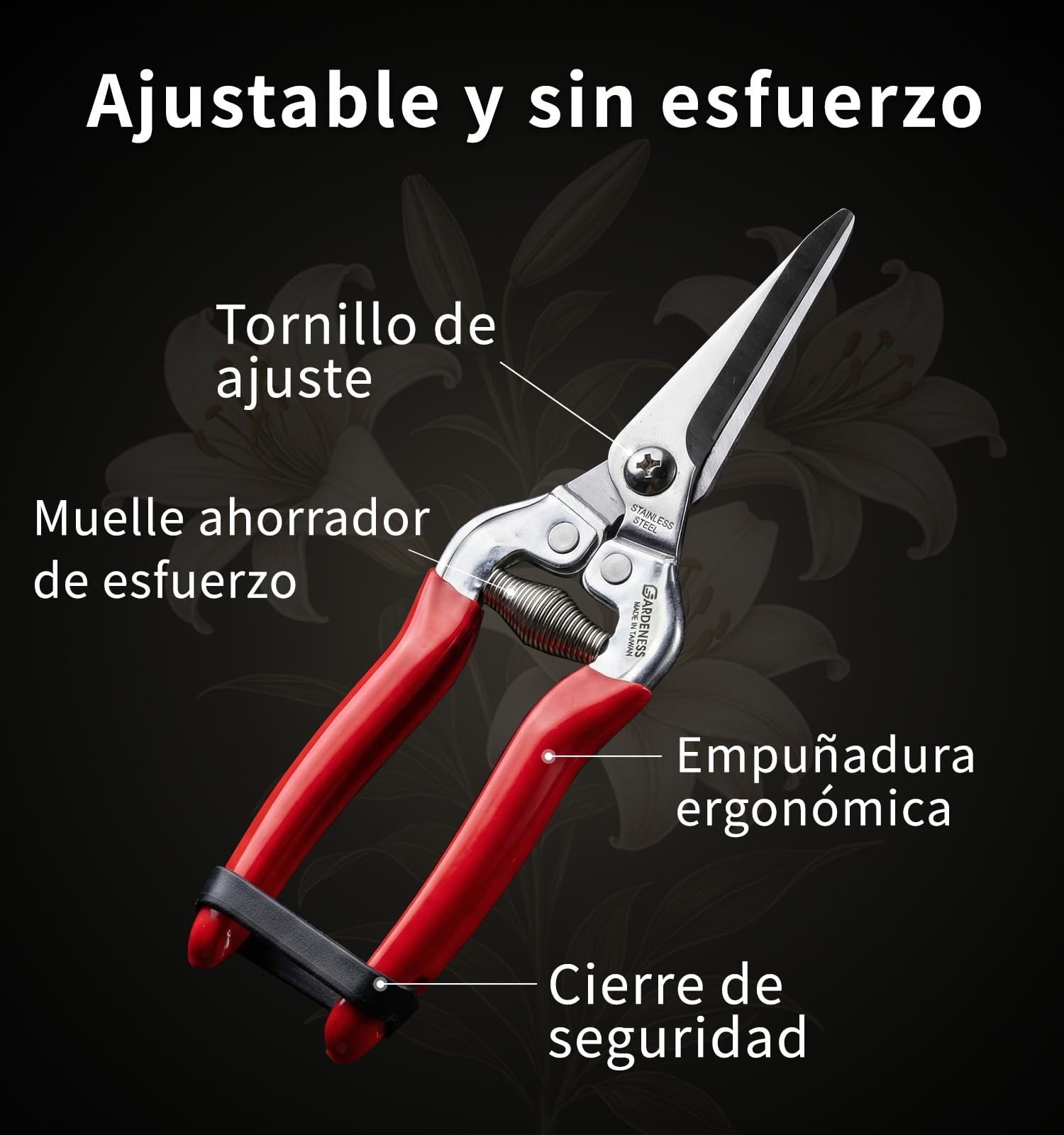 Gardeness Juego de 12 Tijeras de Jardinería – Tijeras de Podar con Hoja Dentada de Acero Inoxidable, Tornillo Ajustable y Punta Fina para Flores y Verduras