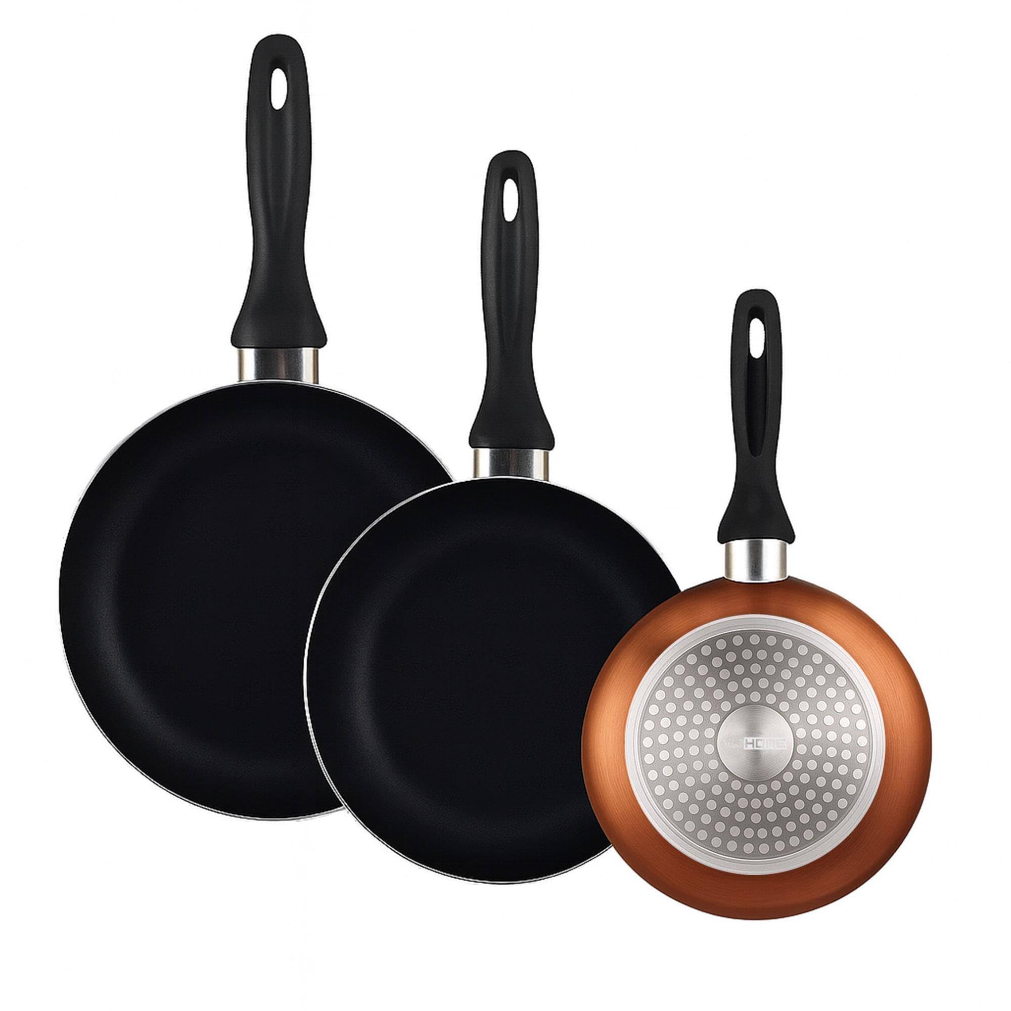 Well Home Pack Batería de cocina 7 Piezas en acero inoxidable + Sartenes Ø16Ø20Ø24Ø28cm Aluminio prensado Bronce metalizado
