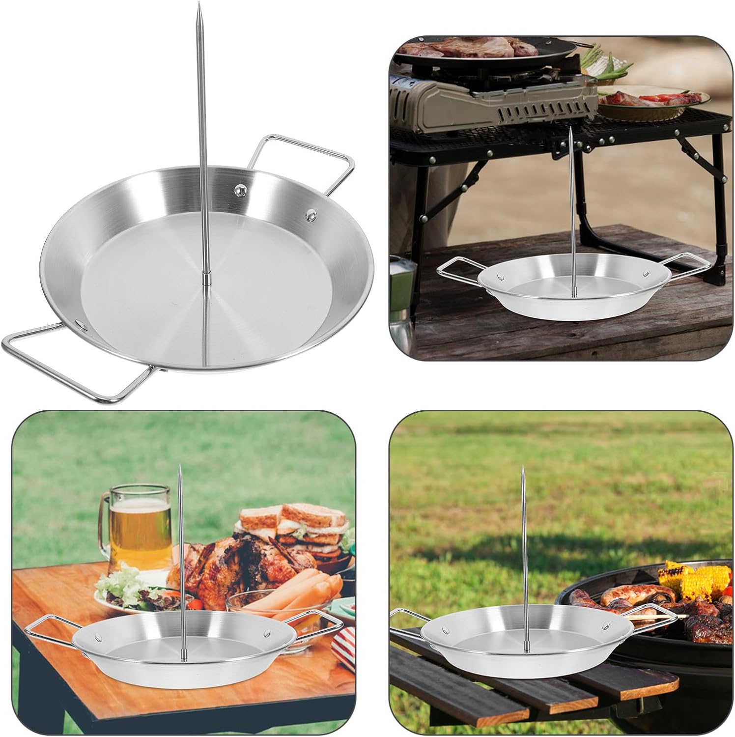 Stainless Steel Vertical Skewer Rack for Grill with 3 Removable Skewers 10in Natural Color Outdoor Barbecue Meat Kabob Cooking Accessory