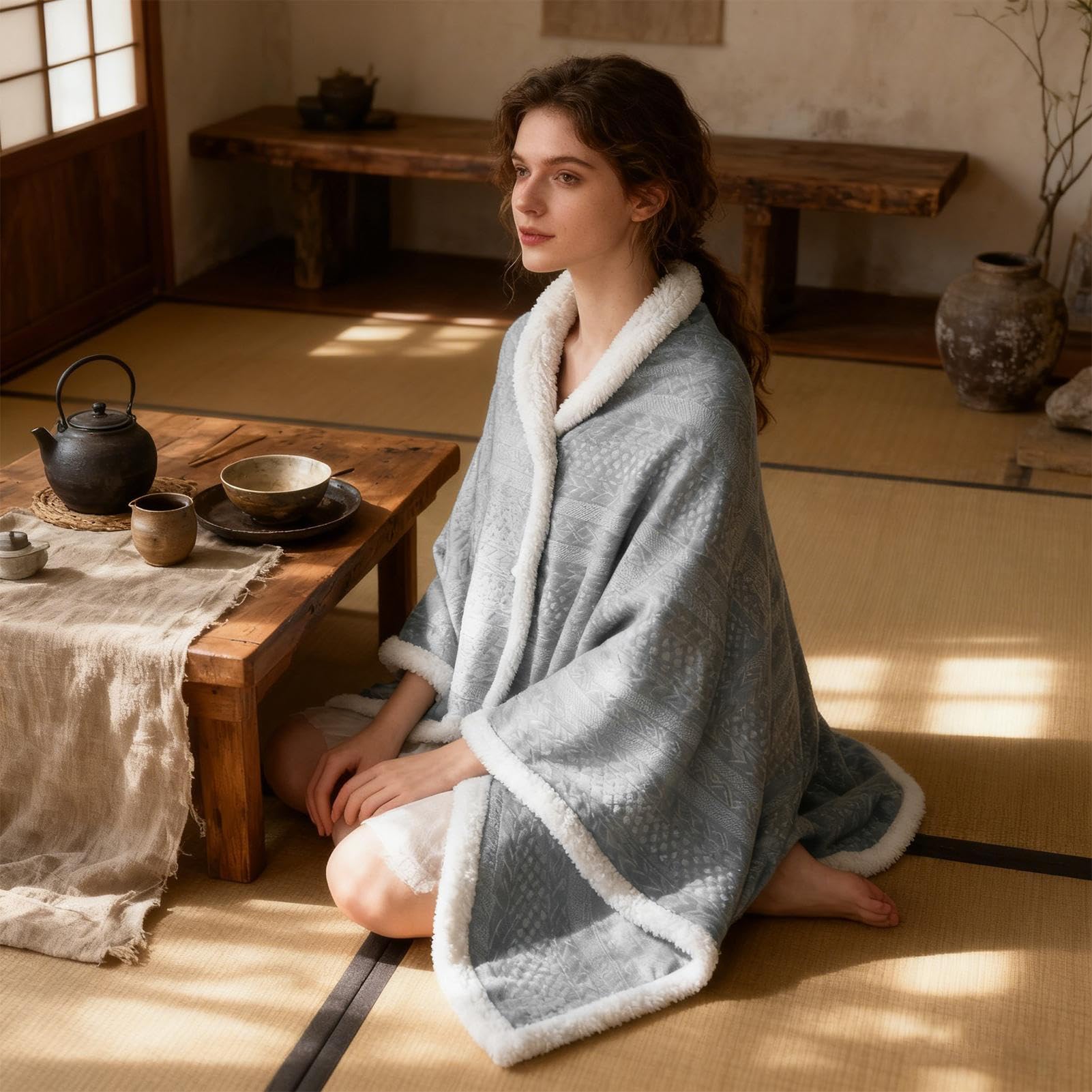 Generisch Poncho da donna, invernale, caldo, poncho da donna, in pile, portatile, coperta, comoda coperta con bottoni, per letto, divano, ufficio