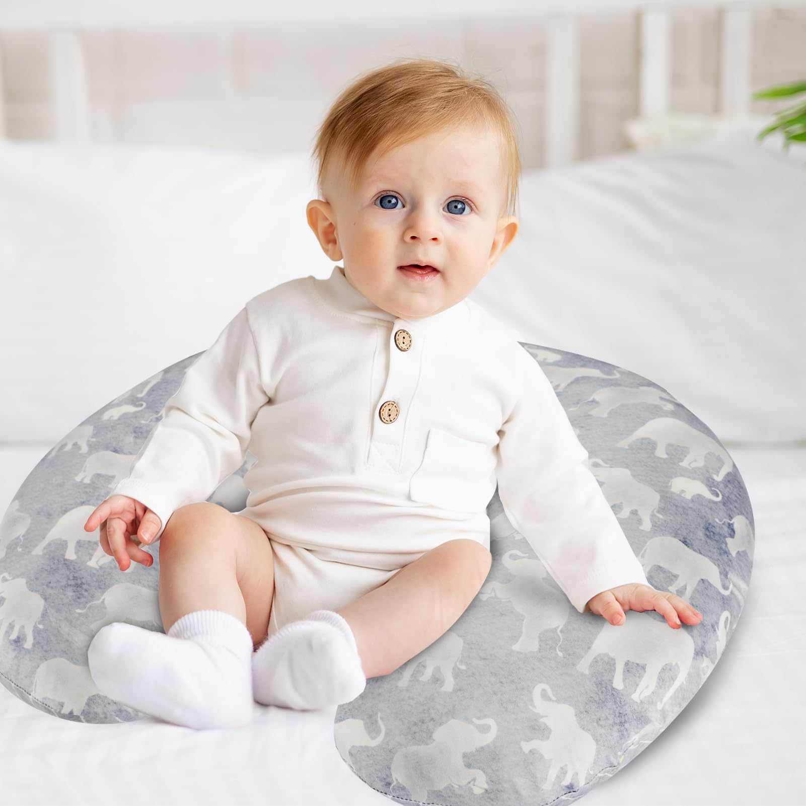 DILIMI Funda de almohada de lactancia, fundas de lactancia suaves y elásticas para almohadas de lactancia, reversible, extraíble, para bebés, niños y niñas, elefante gris