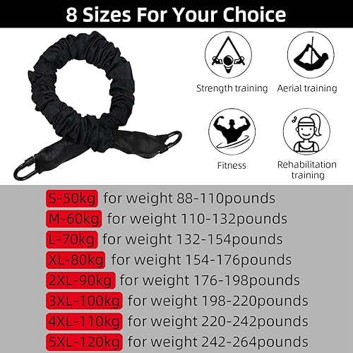 Miniatura 4 de PRIOR FITNESS Cuerda elástica de alta calidad, cuerda elástica resistente, cuerda de resistencia de 110 a 176 libras, cuerda elástica de suspensión,