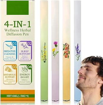 4PCS Herbal Diffuser Pen, Upgraded Dual-Action Portable Inhaler for Breathing Aid, Sleep Support & Lung Cleansing, Plant-Based Aromatherapy, Oral Air Freshening