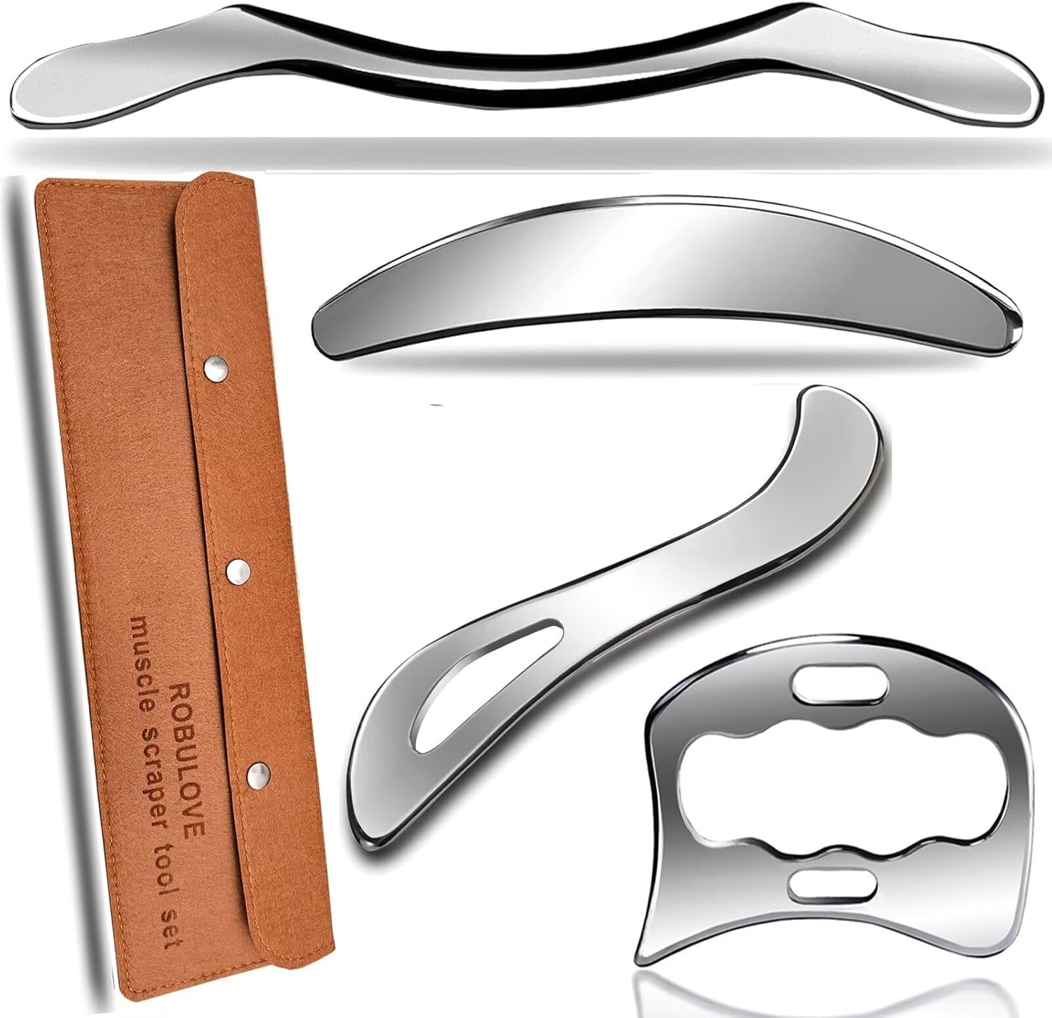 Professional Stainless Steel Muscle Scraper Tool Set, 4-in-1 IASTM Physical Therapy Tools with Case, Manual Massage Bars for Myofascial Release and Tissue Therapy