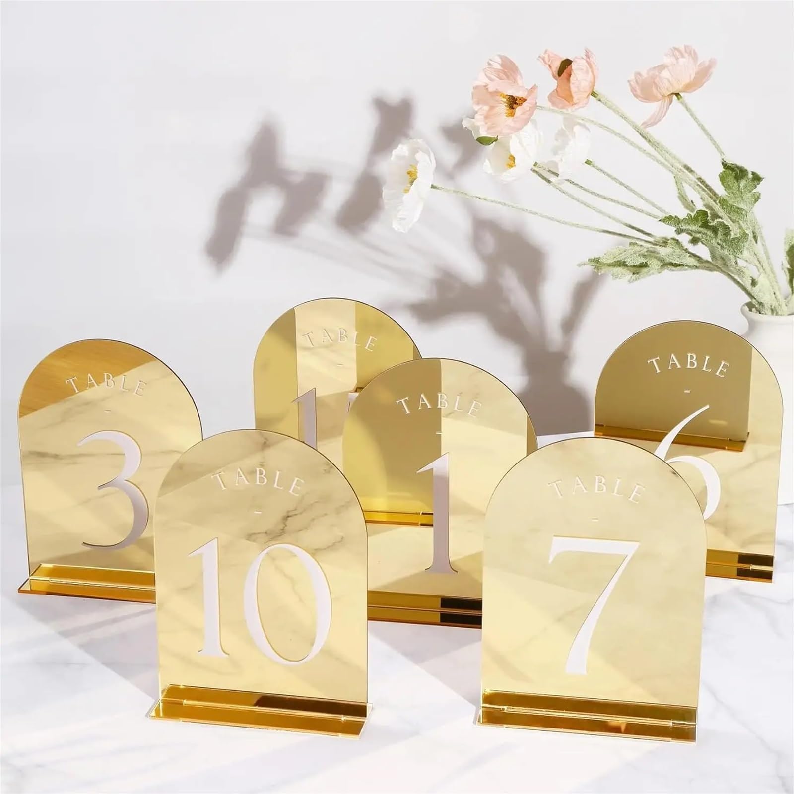 PortanúMeros De Mesa Gold Mirror Acrylic Table Numbers Wedding Signs Signage Decor with Stand PosanúMeros Para Boda(TABLE 1-20)