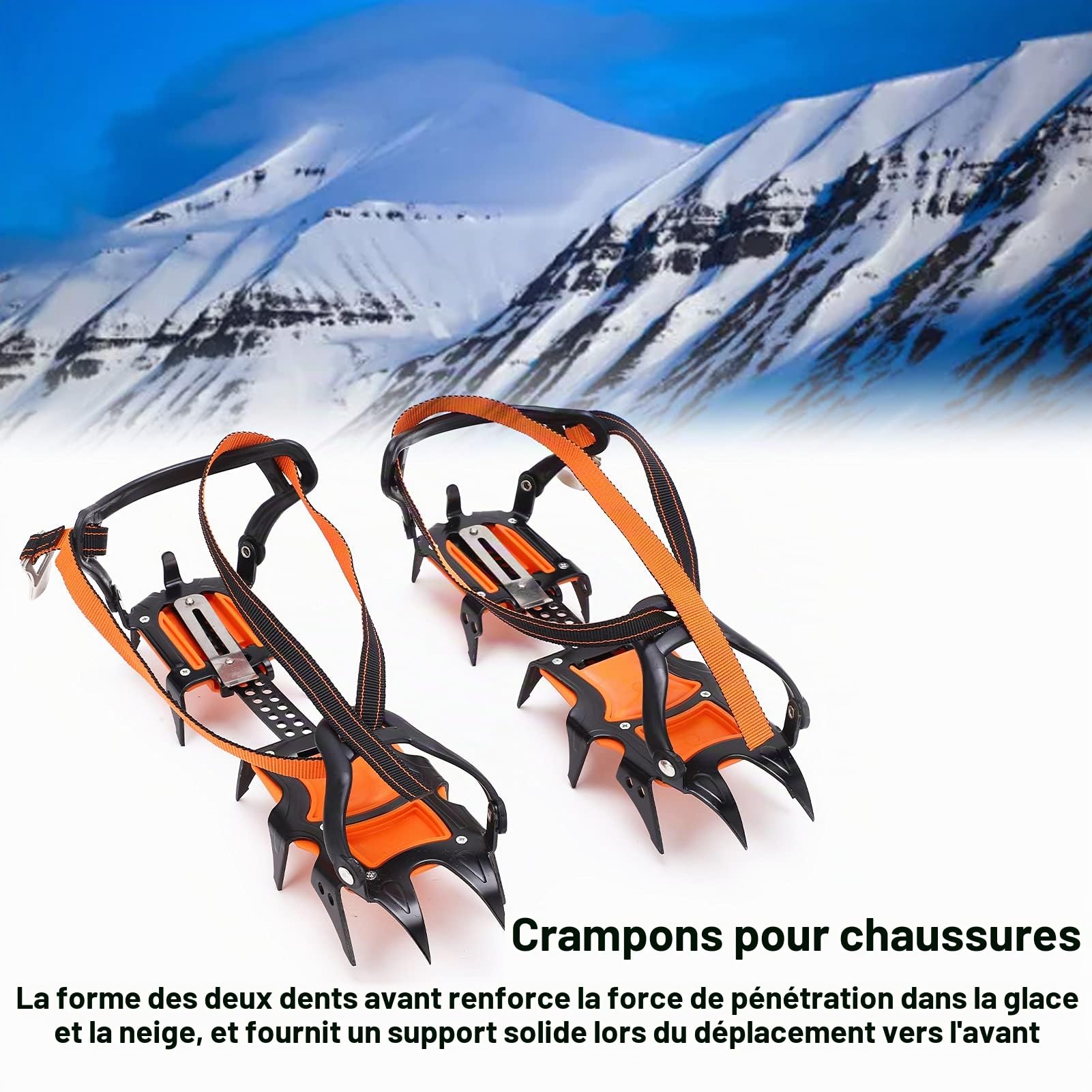 Crampons de Randonnée en Acier, Crampons à Glace Professionnels à 12 Dents, Crampons à Glace pour Chaussures de Neige D'hiver, Pointes de Traction Universelles Antidérapantes pour la Randonnée