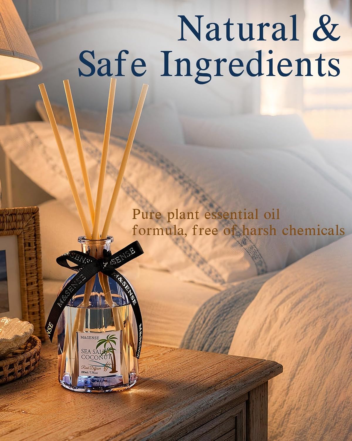 M&SENSE Reed Diffuser Set, Sea Salt Coconut, 7.7 oz Natural Essential Oil image 3