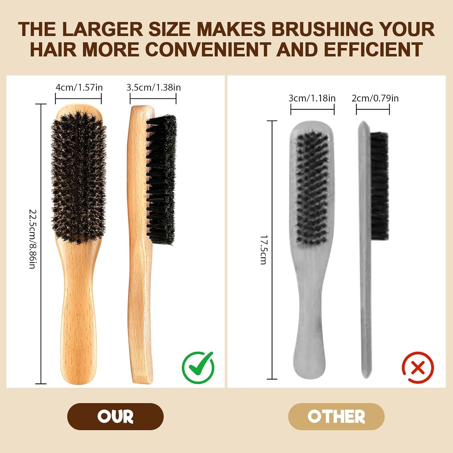Boar Bristle Slick Back Hair Brush for Smooth Flyaways, Frizz, Sleek Ponytail, Buns and Edge Baby Hair, Teasing | Hair Comb, Edge Brush, Teasing Brush Styling Accessories for Girls, Kids, Women & Men thumbnail