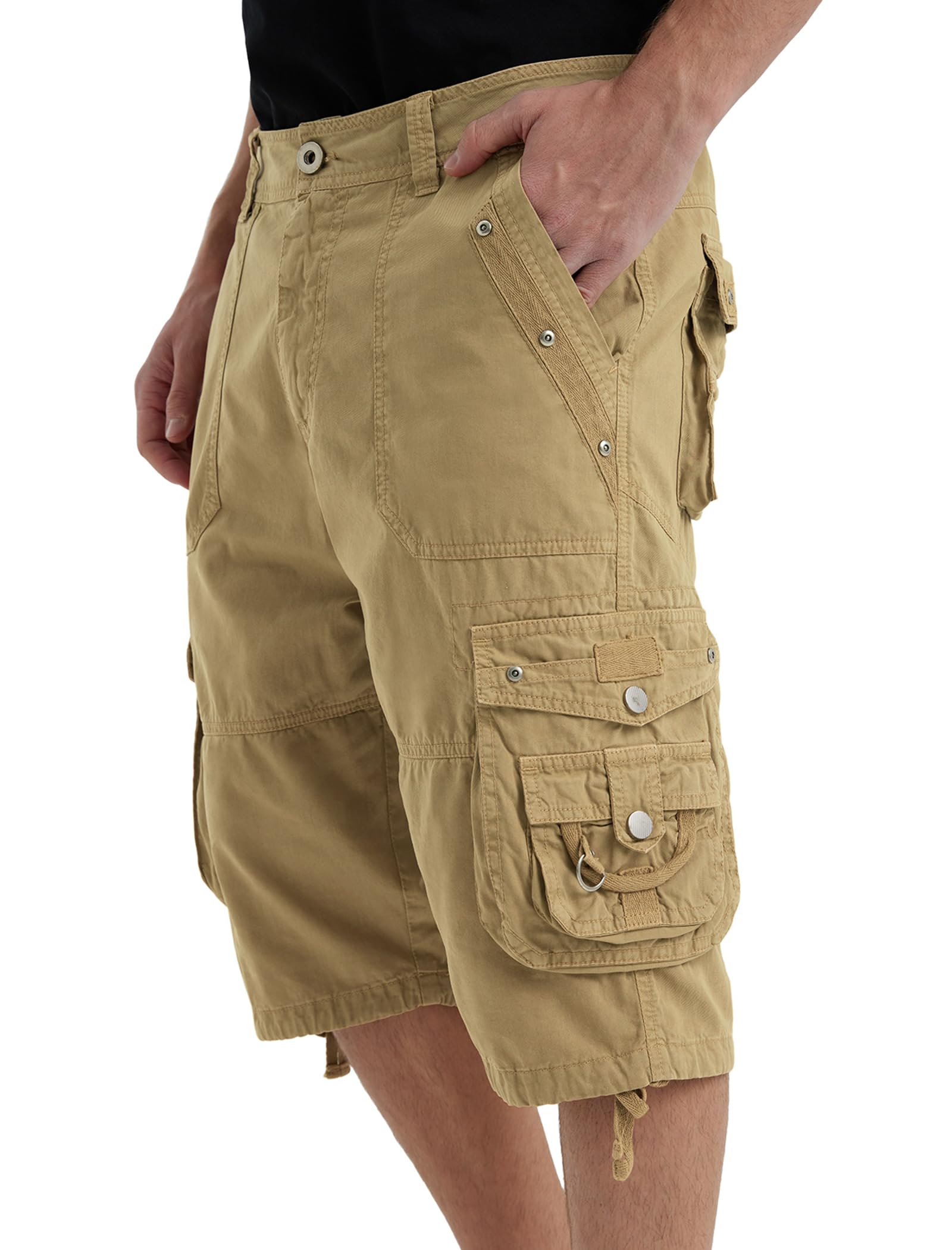 VOPOKER Mens Cargo Shorts Cotton Ripstop Straight Leg Below Knee Twill Casual Summer Long Shorts