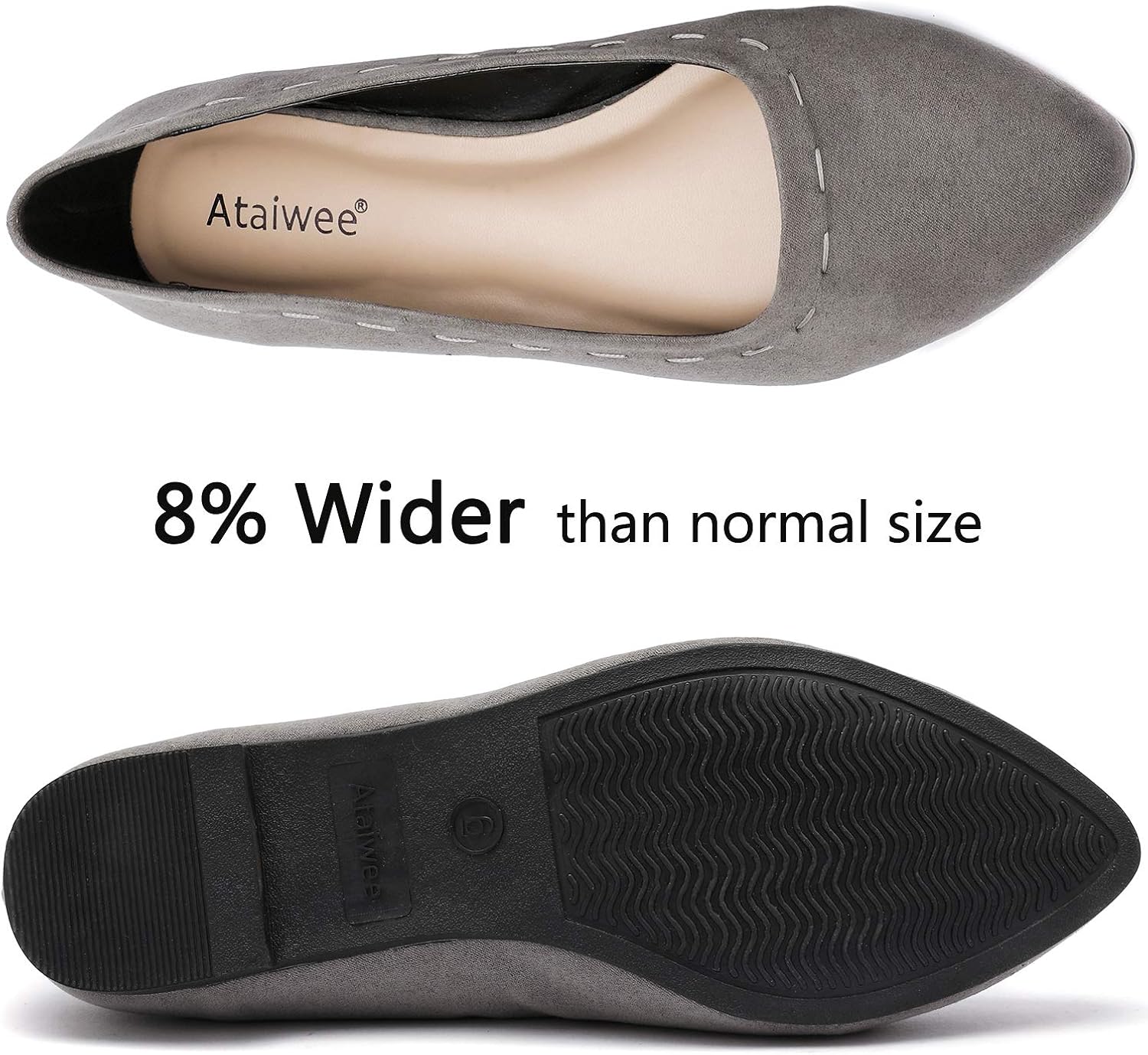  | Ataiwee Women's Wide Width Flat Shoes - Casual Pointed Suede Cozy Cute Slip-on Ballet Flats. | Flats
