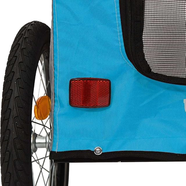 Foto 5 de 8 de vidaXL Remolque de Bicicleta Mascotas Hierro Tela Oxford Azul Gris