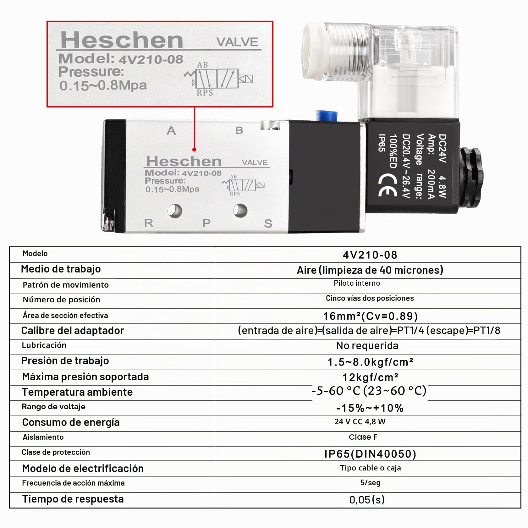 Heschen Válvula solenoide de colector de 10 espacios, 4V210-08, 24VDC, puerto PT1/4 '', posición 5 vías 2, con silenciador base conjunto de accesorios rápidos