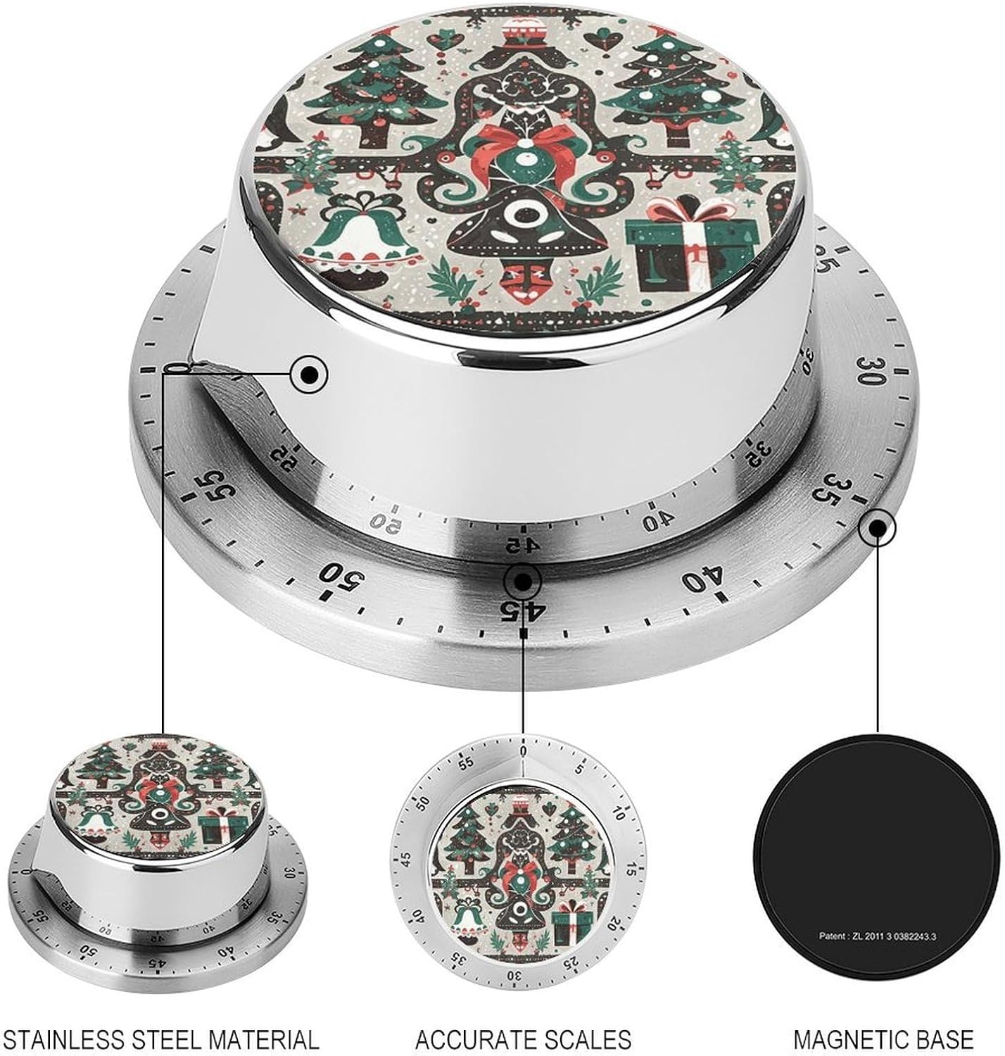 Gothic Bell Pattern Timer Magnetic Backing 100% Mechanical Desk Timers Wind Up 60 Minutes Manual Countdown Timers No Batteries Required Kitchen Timer for Cooking
