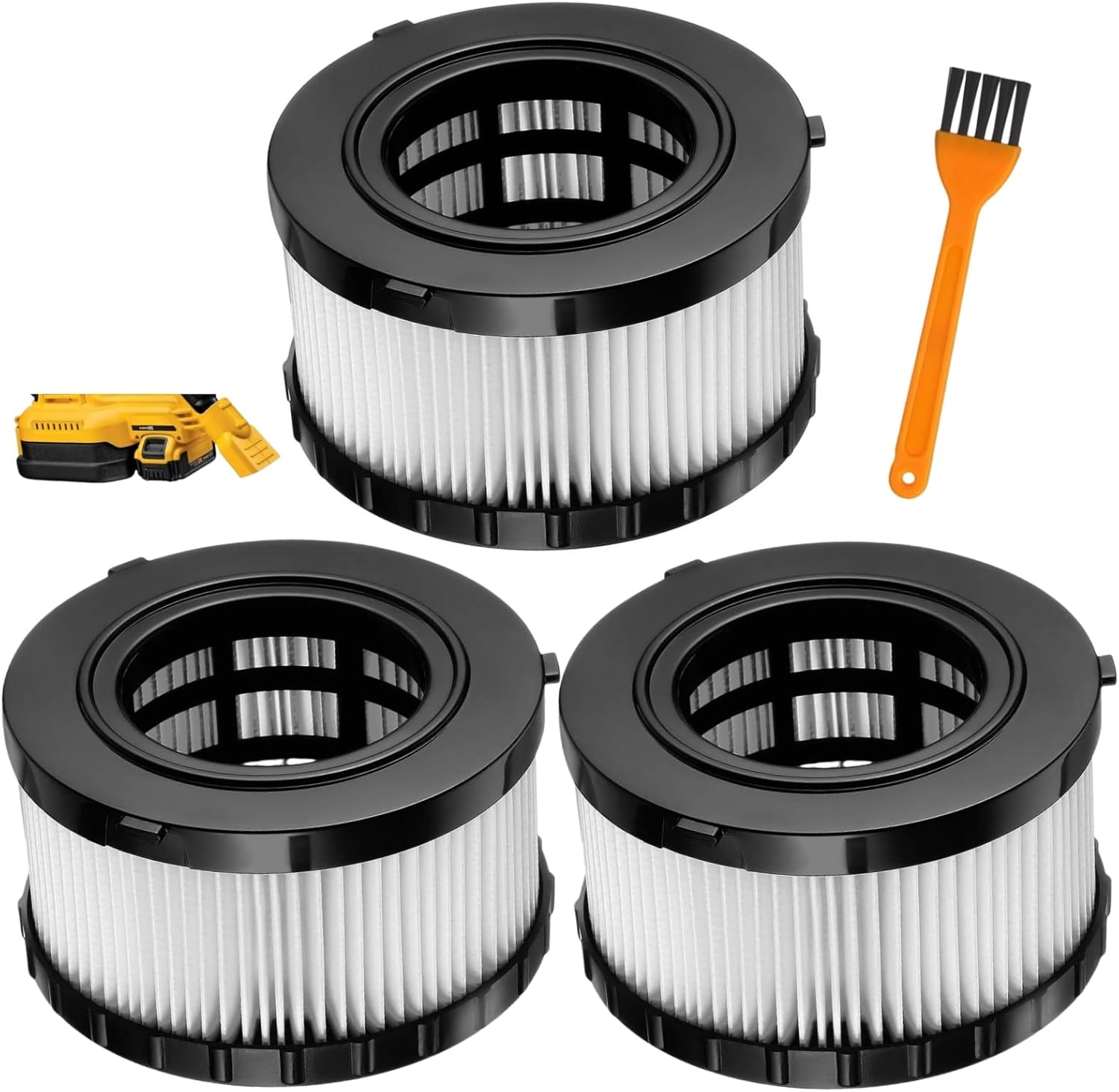 (3pk) DC5151H DCV517 HEPA Filter Replacement Compatible with Ddewollt DC515 Wet Dry Vacuum, Includes 1 Cleaning Brushes, Washable and Reusable