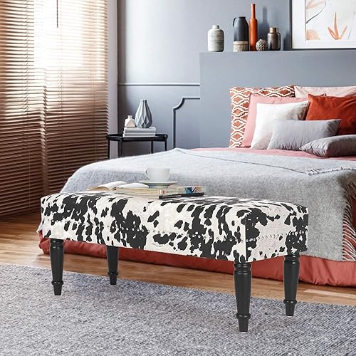 Miniatura 8 de Joveco Banco tapizado otomano de 394 pulgadas banco moderno de mediados de siglo con remache banco de comedor mesa auxiliar reposapiés para