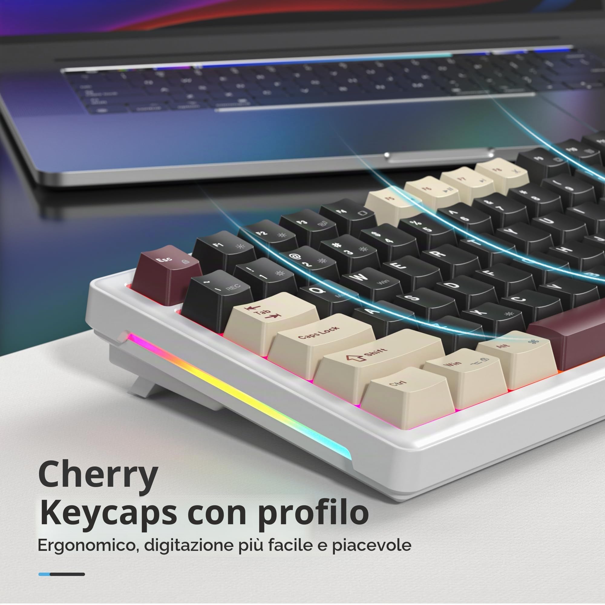 SOLIDEE Tastiera Gaming Meccanica 75%, Retroilluminata RGB, Hot Swappable, TKL NKRO, 82 Tasti, Manopola Volume