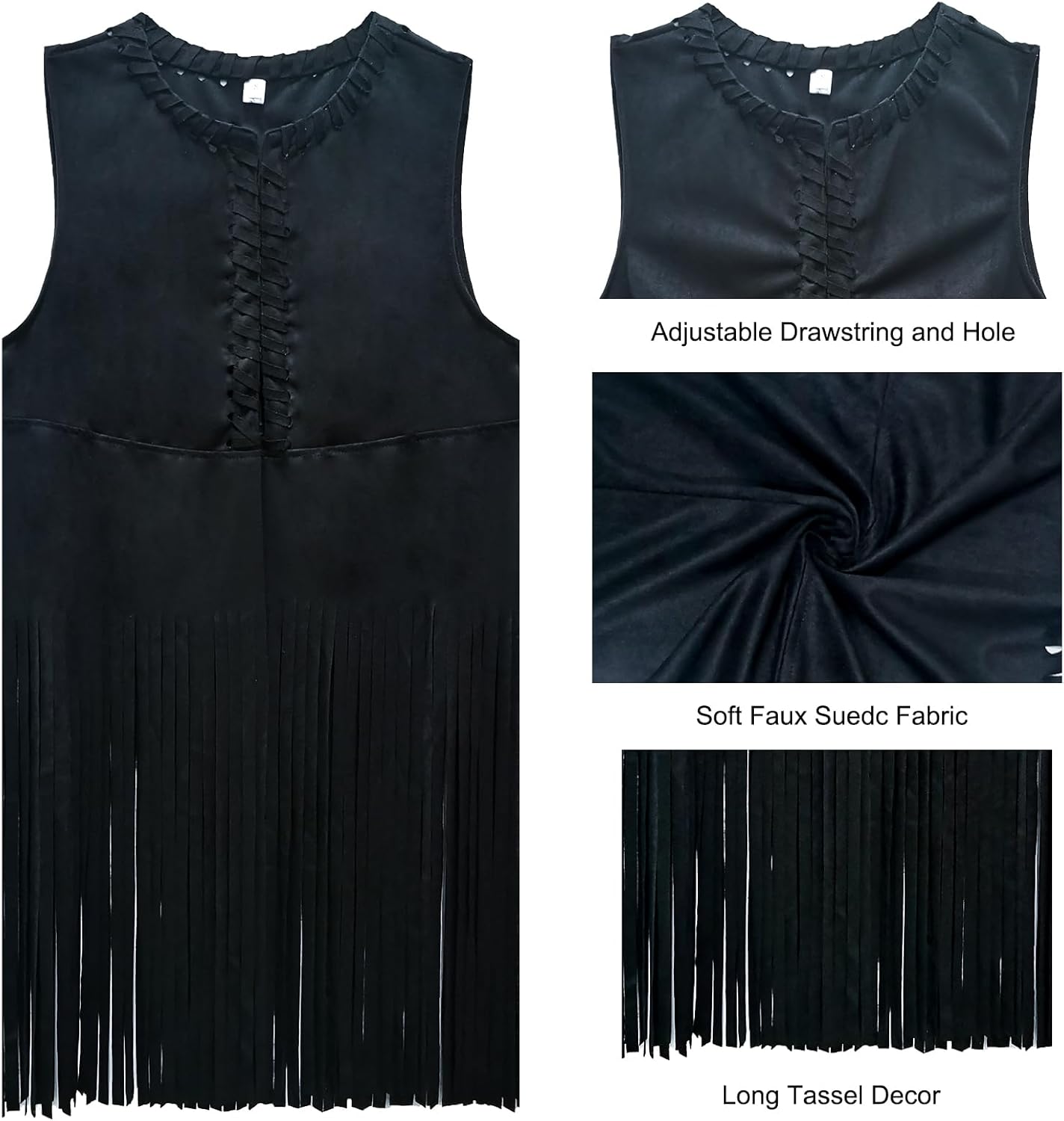 ATAMET 60s 70s Outfits for Women Hippie Costume Fringe Vest Faux Suede Tassel Vest Bohemia Headband Hippie Party Costume - Image 4