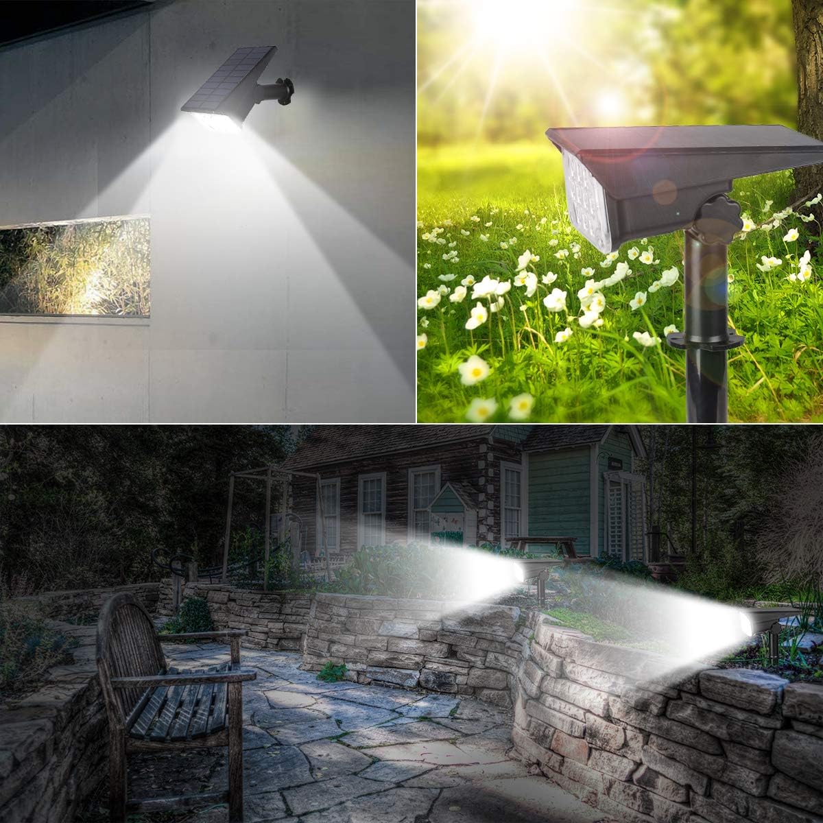 T-SUNUS Solar Spot Lights Outdoor 8 Pack, 20 LED Landscape Spotlights 6000K Cool White IP65 Waterproof Garden Lights 2-in-1 Solar Wall Light for Flag Yard Patio Driveway Porch Walkway
