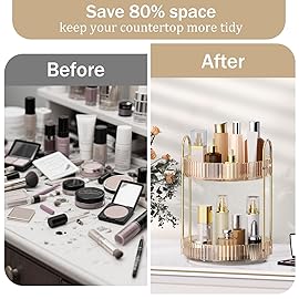 MOKANI 360 Rotating Makeup Organizer for Vanity, 2 Tier Adjustable Perfume Organizer for Dresser, Multi-Function Spinning Cosmetics Skincare Storage for Bedroom, Dresser, Countertop, Amber