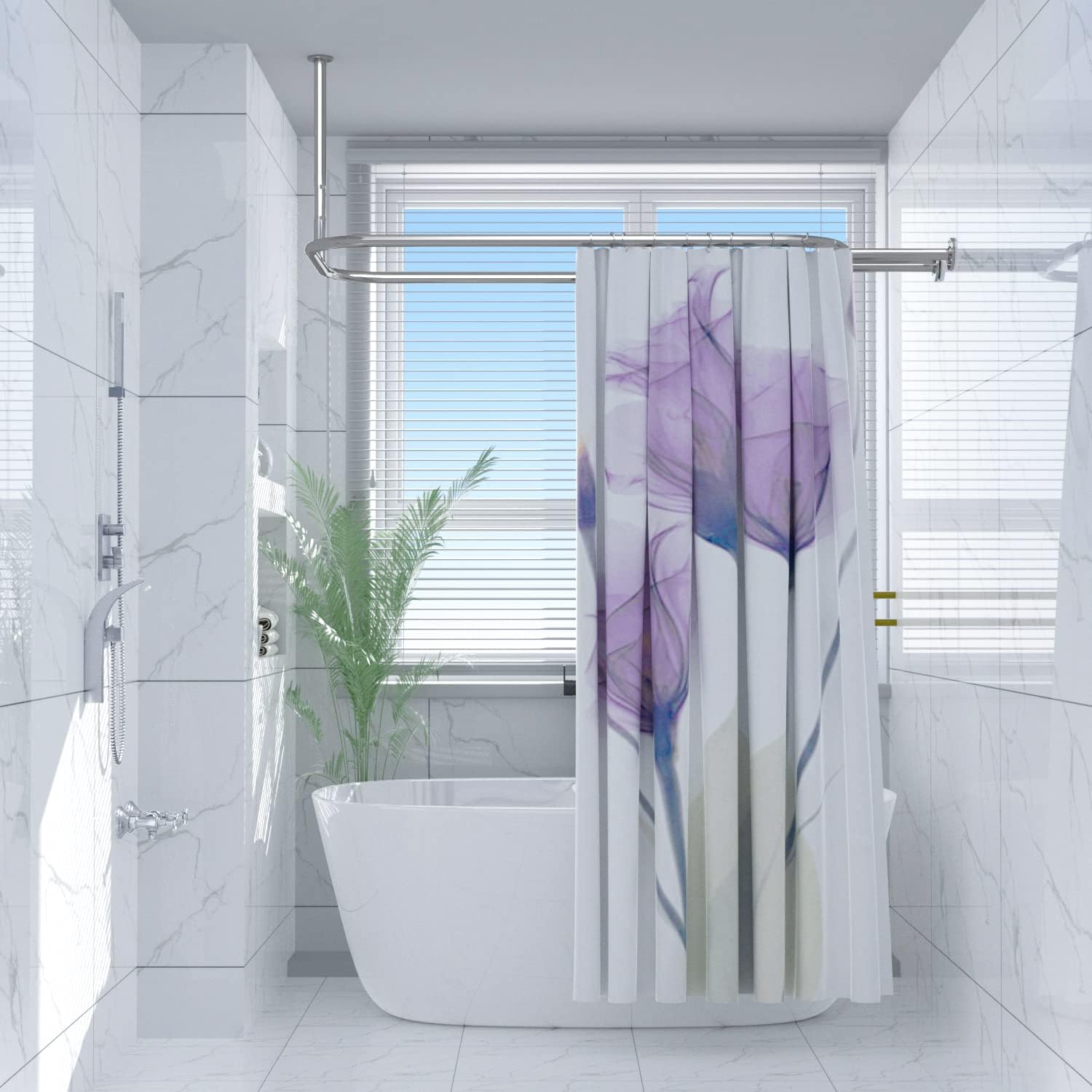 Hoop Shaped Shower Curtain Rod 58.3"x24" – Rustproof Square Oval Shape Bathroom Shower Rod, No-Sagging, Heavy Duty Shower Curtain Rod for Clawfoot and Freestanding Tubs, Heavy Duty, Easy Installation