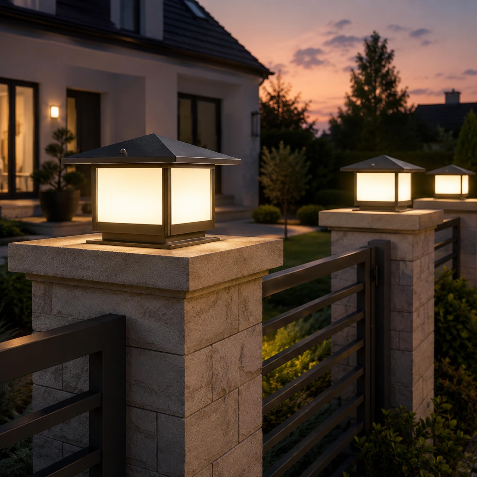 Farola Exterior Jardín E27 12W, Lámpara Sobremuro Exterior de Aluminio IP45, 3000K/4500K/6000K, Baliza Cuadrada para Muro, Pilar, Camino, Terraza y Patio, Gris