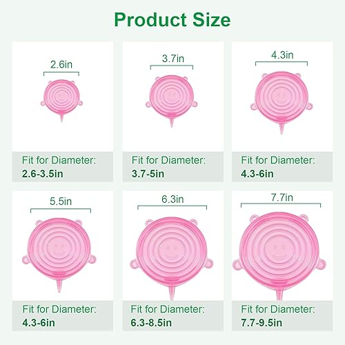 Miniatura 2 de Tapas elásticas de silicona, paquete de 6 fundas reutilizables para alimentos, silicona flexible para cuencos, recipientes, frutas, sello hermético