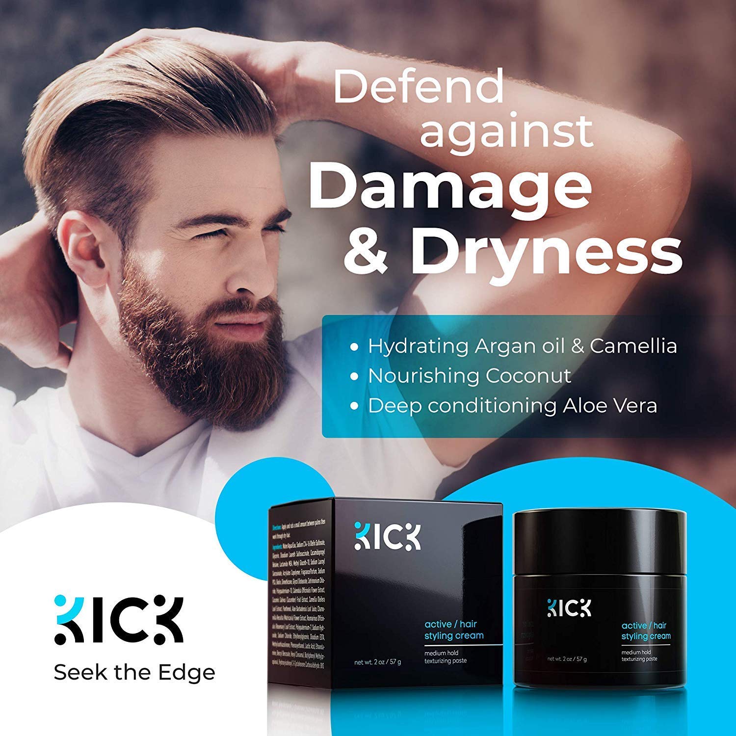 Kick Men’s Shampoo + Conditioner + Hair Styling Cream - Men’s Basics Bundle Itchy Scalp Styling for Dandruff & Thinning Hair - High Performance Anti-Dandruff, Anti-Hair Loss System for Men