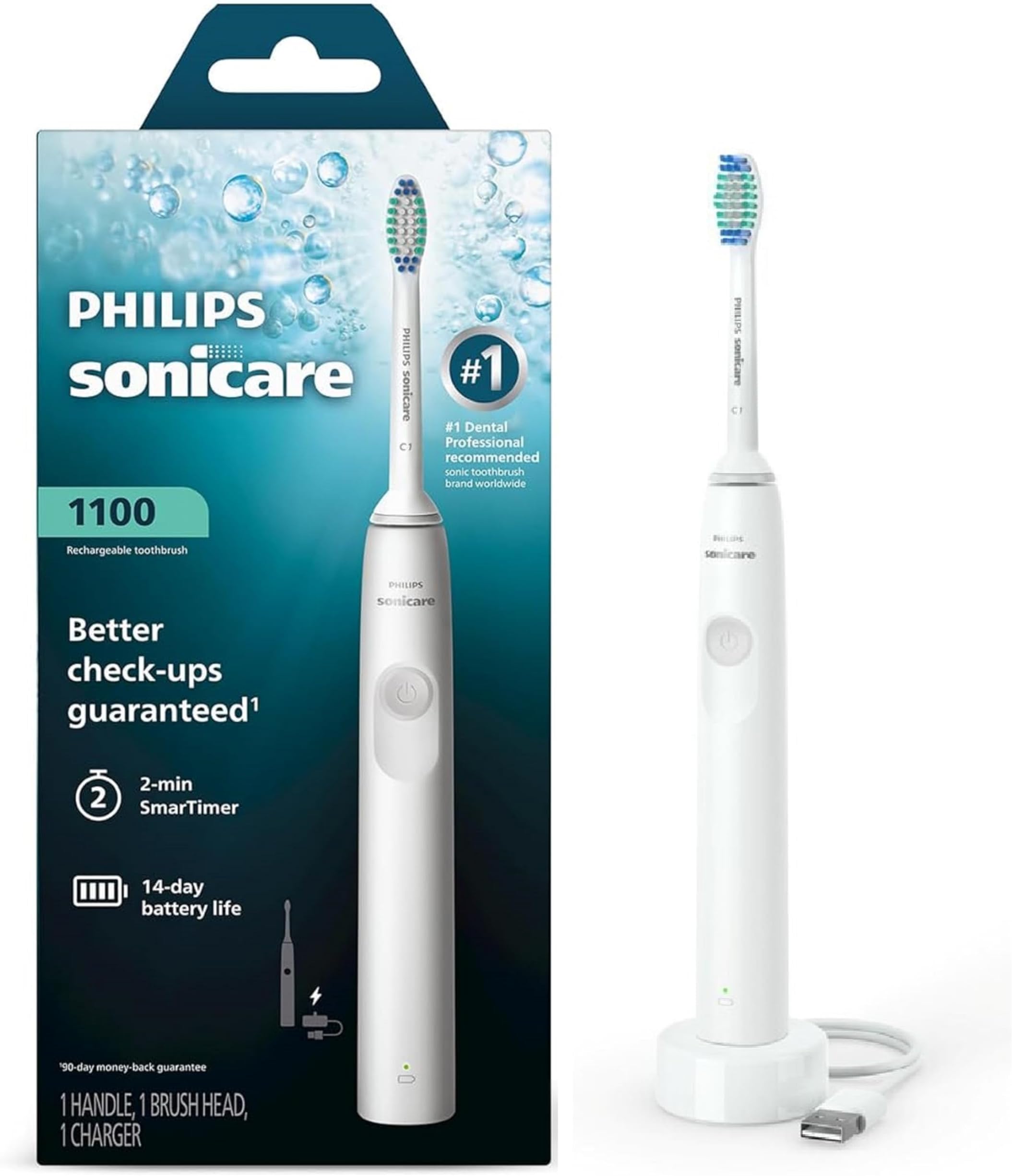 Sonicare HX3411/05 Electric Toothbrush DailyClean 1100 with QuadPacer & Smartimer - (Mint Blue)