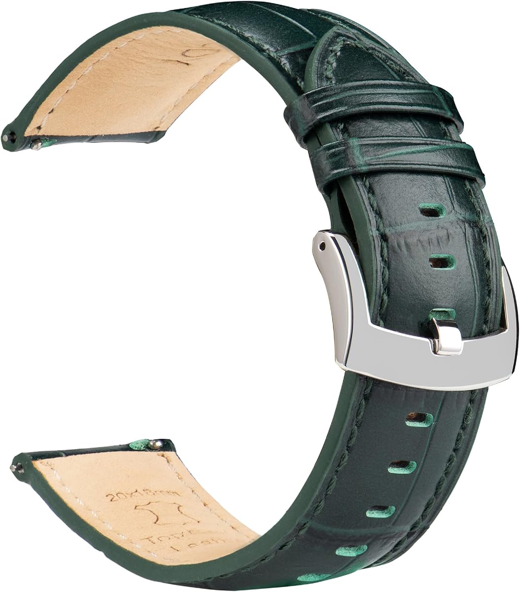 OTTOODY Correas de reloj de piel de cocodrilo, correas de cuero de grano superior de liberación rápida para hombres y mujeres, color y ancho a elegir 18 mm, 20 mm, 21 mm o 22 mm, pulsera para reloj y reloj inteligente