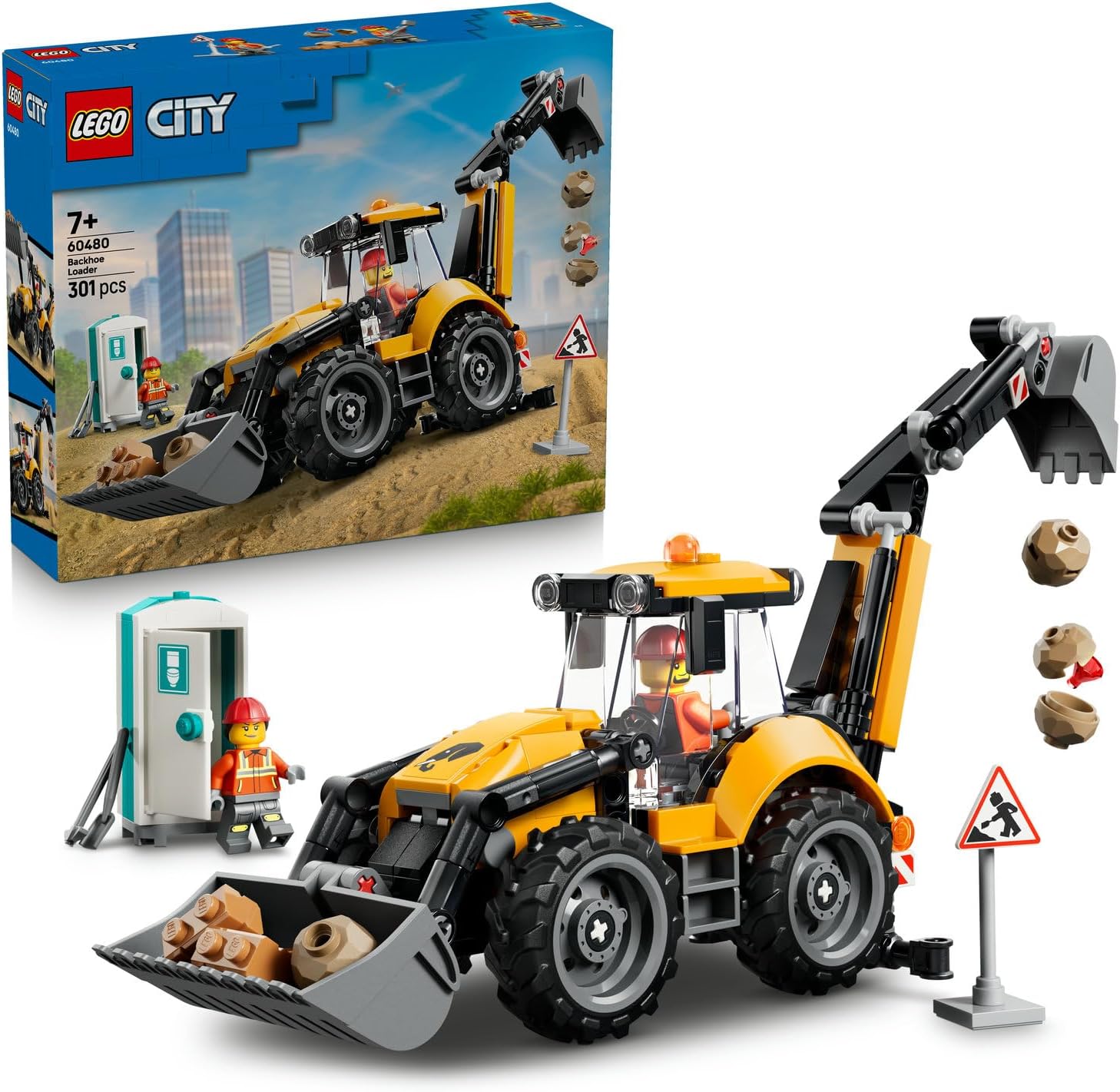 LEGO City Sarı Kazıcı Yükleyici 60480-7 Yaş ve Üzeri Kız ve Erkek Çocuklar için 2 Minifigür ve Aksesuarlar İçeren Yaratıcı Oyuncak Yapım Seti, Çocuklara Doğum Günü Hediyesi Fikri (301 Parça)